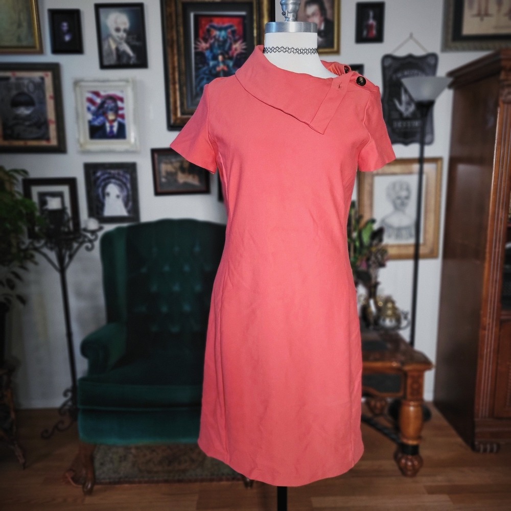 Julio Dress Womens Coral Orange Asymmetrical Collar Mod Shift Work 60s Style‎